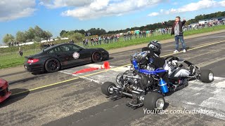 230HP Super Kart vs 1300HP Porsche 9ff vs 1088HP AUDI S4 [upl. by Hguh831]