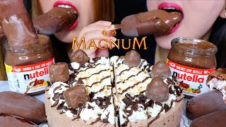 ASMR CHOCOLATE CAKE  MAGNUM ICE CREAM  NUTELLA 리얼사운드 먹방  KimampLiz ASMR [upl. by Ardnwahs576]