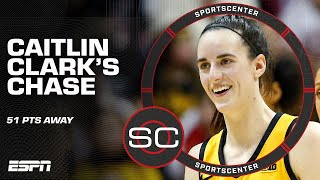 CAITLIN CLARKS CHASE 📈 Iowa phenom 51 POINTS AWAY from Pistol Petes ALLTIME RECORD  SportsCenter [upl. by Lilias]