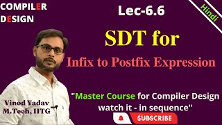 L66  SDT for Infix to Postfix Expression  Compiler Design CD [upl. by Par]