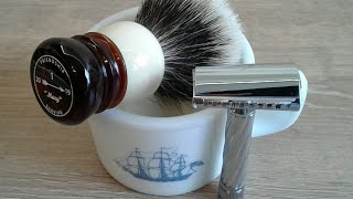 Shaving The Fatip Slanted Safety Razor Lo Storto with Haslinger Sheep amp Lanolin Shaving Soap 👍 [upl. by Kee]