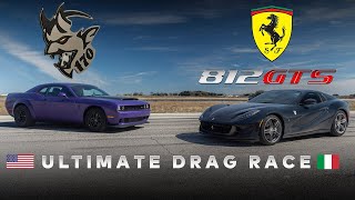 Dodge Demon 170 vs Ferrari 812 GTS  V8 vs V12  American Muscle vs Italian Supercar [upl. by Labotsirhc]