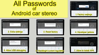 All passwords of Android Car stereo  Factory setting  Extra Setting  Reset Factory Topway TS7 [upl. by Norvell]