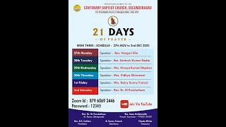 21 Days of Prayer  Centenary Baptist Church Secunderabad  13th Nov to 03rd Dec23 [upl. by Heather]