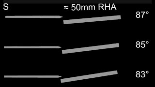 M829 APFSDS vs sloped RHA 87° 85° 83° 81° 79° SST [upl. by Laoj]