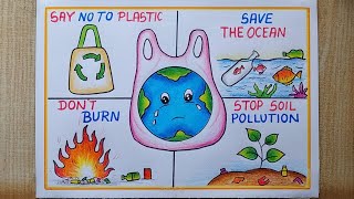 International Plastic Bag free Day Poster drawing easy 3rd July Say No To Plastic Poster drawing [upl. by Rajewski]