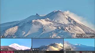 Apr 25 2024 Beautiful snow covered Etna volcano bird flies by cam Sicily Italy [upl. by Glenna43]