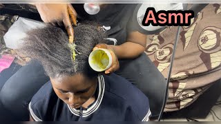 Asmr✨Greasing and Massaging my sisters scalp with Shea butter and Bubblegum cracking [upl. by Laney]