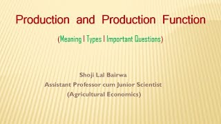 Lecture 01 Production function I AAE 321 I Farm management Production and Resource Economics 2021 [upl. by Nannah]