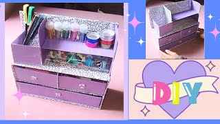 DIY Desk Organizer  Paper Craft Idea  Easy to make  School Hacks [upl. by Aneeroc]