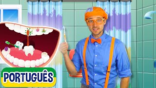 Blippi Português Escovando os Dentes com Blippi  Vídeos Educativos para Crianças [upl. by Ylrahc291]