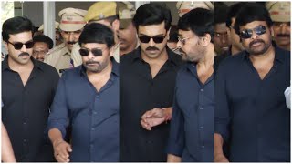 Megastar Chiranjeevi amp Ram Charan Visuals At Begumpet Airport After Received Padma Vibhushan Award [upl. by Atteval]