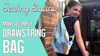 Sewing Basics Make a simple Drawstring Book Bag  Backpack EASY SEWING FOR KIDS TUTORIAL [upl. by Nuoras]