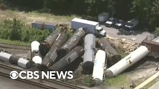 Freight train derails outside Chicago evacuations underway [upl. by Eltsyrc]