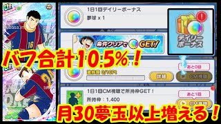 【キャプテン 翼たたかえドリーム チーム・CTDT】NEXTDREAMチャービ・イエニスタ！合計バフ105の猛者爆誕！デイリーボーナス追加で月30夢玉以上増加配布！【3745夢玉】 [upl. by Tterrag]