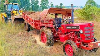 Mahindra 275 Di Stuck in Mud with Trolley  JCB 3dx Loading Water in Mahindra 275 jcb tractor [upl. by Aihsetel]