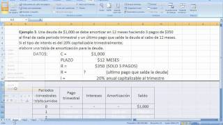 Ejemplo 3 Amortización de una deuda de 1k en 12 meses [upl. by Ykcul]