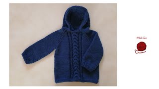 Babypullover mit Kapuze stricken Schritt für Schritt andere Größen siehe Infobox [upl. by Aenat]