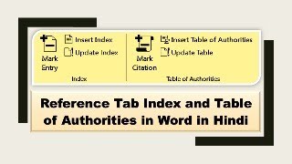 index and table of authorities in reference tab in word in hindi [upl. by Maiga]