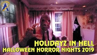 Holidayz in Hell maze amp Christmas in Hell scare zone at Halloween Horror Nights Hollywood 2019 [upl. by Anemolif862]