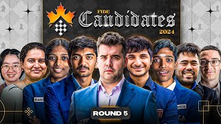 FIDE Candidates 2024  Rd 5  Gukesh in joint lead with Nepo  ft Samay Srinath Amruta Harshit [upl. by Neyuq]