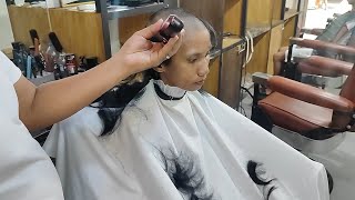 Hot model shaves off all her hair at barbershop [upl. by Ladnyc435]