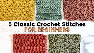 5 EASY CROCHET STITCHES THAT ANY BEGINNER CAN DO Linen Alpine Shell Granny and Wave Stitch [upl. by Voorhis122]