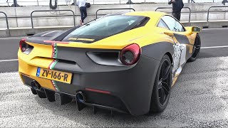 Ferrari 488 GTB with Akrapovic Exhaust System LOUD Fly Bys amp Accelerations on Track [upl. by Alleras219]