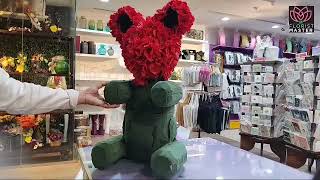 HOW TO MAKE RED TEDDY BEAR USING OASIS FOAM WITH FLOWER PART 2 [upl. by Enetsirk]