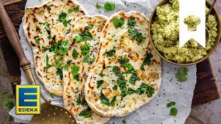 Naan Brot Rezept  Indisches Brot mit KnoblauchKorianderTopping und KokosChutney  EDEKA [upl. by Ynavoeg]