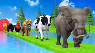 Paint amp Animals DuckGorillaLionElephantCowSheep Fountain Crossing Transformation Animal Cartoon [upl. by Derdlim]