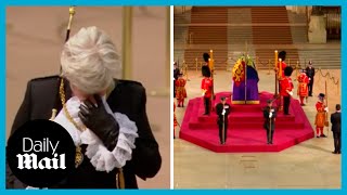 Emotional moment Black Rod wipes away a tear by the Queens coffin on day of funeral [upl. by Anikahs]