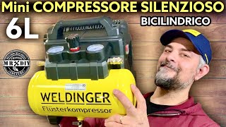 Velocissimo mini compressore silenzioso da 6L portatile bicilindrico WELDINGER FK 135 POCKET [upl. by Anissej111]