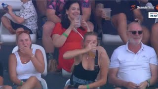 VOICEOVER Woman Downs Drink Dad’s Drink At Cricket Match  MI Cape Town v Paarl Royals  SA20 [upl. by Ybbil483]