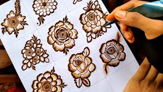 How To Draw 9 Different types of Henna Flowers  Beautiful Mehndi Flowers  2021  TazaheenArt [upl. by Ardnalak]