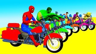 Kid Color LEARN FUN Spiderman Cartoon on Motor Bikes Police Cars Chasing And Avengers for Children [upl. by Sul]