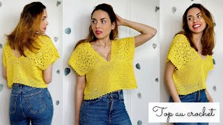 Top au crochet FACILE  Modèle blouse couture Majorelle  Patron GRATUIT avec tailles XS8XL ☀️💐 [upl. by Sidman]