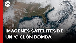 EEUU  Imágenes satelitales captan el avance de un quotciclón bombaquot [upl. by Ruel]