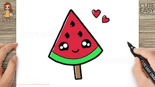 How to Draw a Cute Watermelon Ice Cream Easy for Kids and Toddlers [upl. by Marion378]