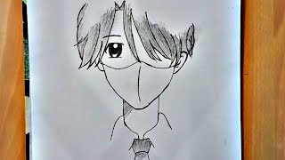 Easy anime drawing  How to Draw Anime Boy Wearing Face Mask [upl. by Coumas]