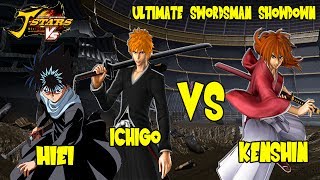 JStars Victory VS  Ultimate Swordsman Showdown Kenshin Himura vs Hiei amp Ichigo Kurosaki 1v2 [upl. by Oiramad]