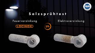 Locinox Salzsprühtest Feuerverzinkung vs Elektroverzinkung [upl. by Ahsinnek]