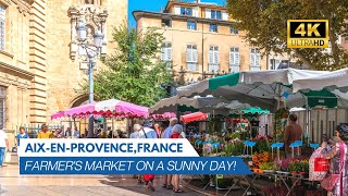 4K Walk in AixenProvence France Pt 4  Farmers Market on a sunny day  Ambient Sound [upl. by Bik]