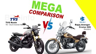 TVS Ronin vs Bajaj Avenger Cruise 220  MEGA COMPARISON bikeinfo199 bikecompare [upl. by Eilatan]