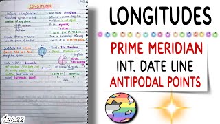 Longitudes  World Geography  Handwritten notes  Lec22  An Aspirant [upl. by Reichel201]