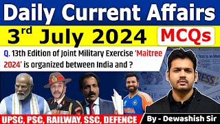 3rd July 2024  Current Affairs Today  July Daily Current Affair  Current affair 2024  Dewashish [upl. by Nosnev]