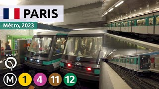 Paris Metro France  Lines 1 4 11 12 2023  RATP 4K [upl. by Frechette]