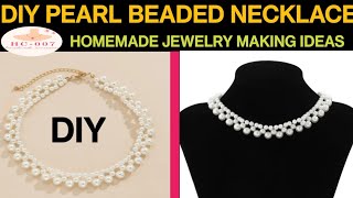 DIY Pearl beaded necklace  How to make a necklace at home with beads  HANDICRAFT007 [upl. by Mayap28]