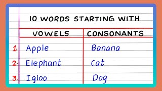 WORDS STARTING WITH VOWELS AND CONSONANTS  WORDS STARTING WITH VOWELS  WORDS STARTING CONSONANTS [upl. by Marpet]