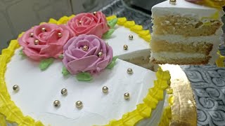 eggless Vanilla cake recipe l basic sponge cake with cake decoration l [upl. by Ariamo]